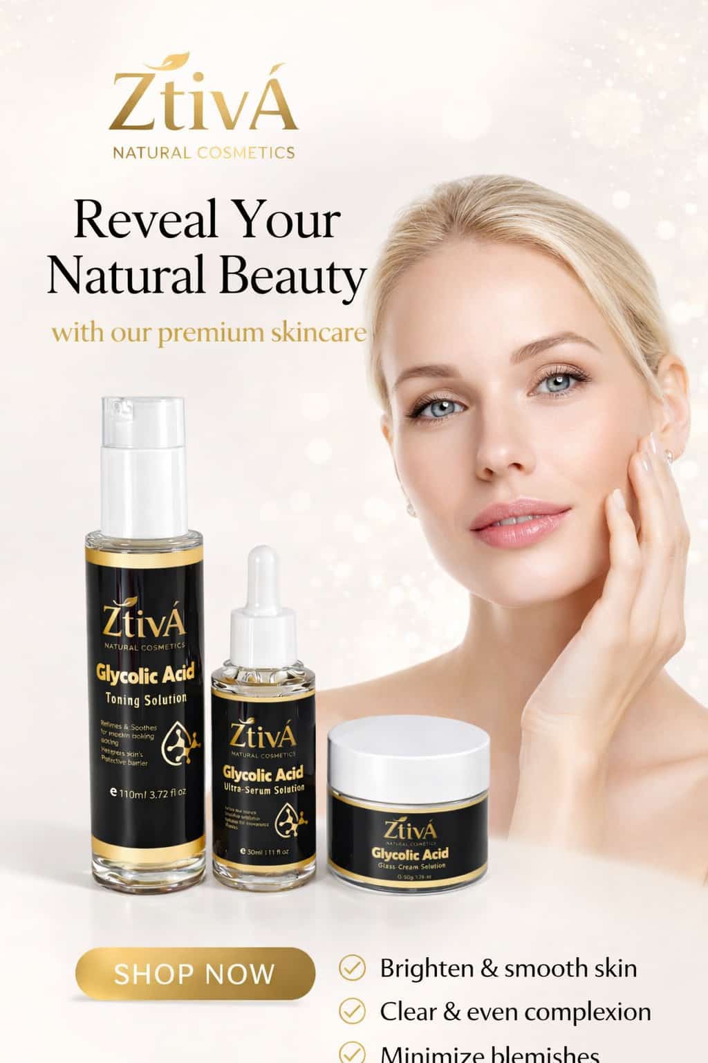 Glycolic Acid Set kit Toning Solution , Ultra-Serum Solution, Glass-Cream Solution